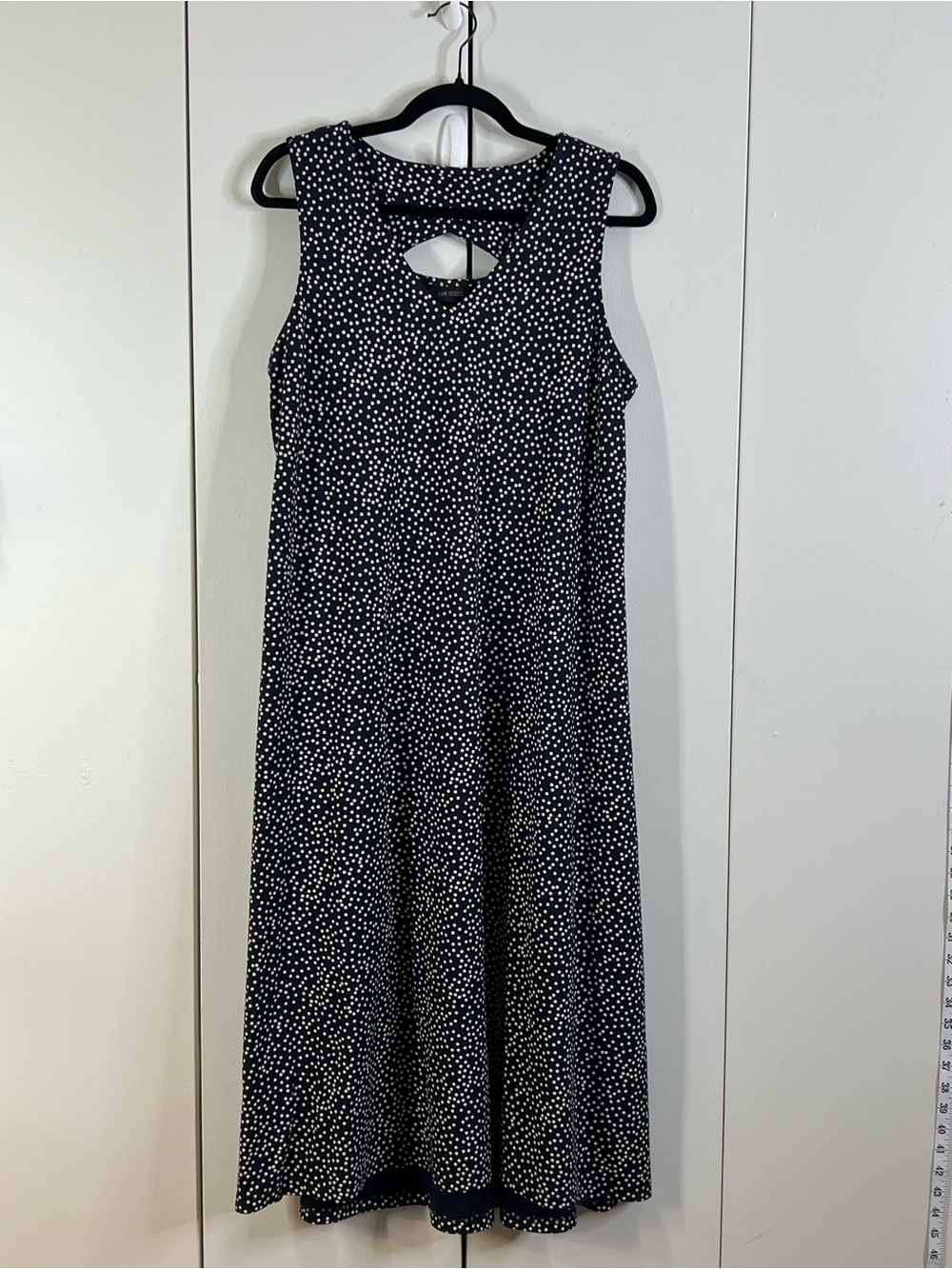 J. Jill M Navy White Polka Dot Sleeveless Midi Dress Womenโs A-Line Keyhole Back